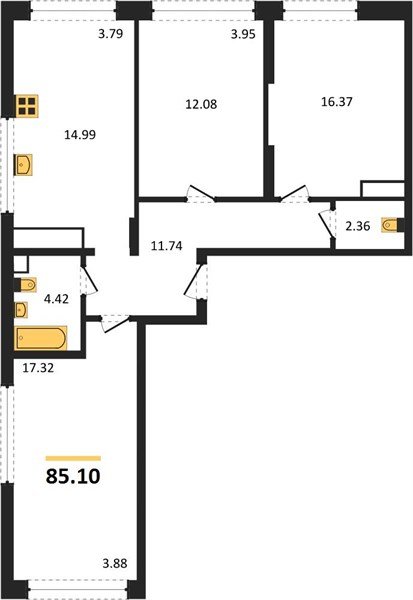 Фото №1: 3-комнатная квартира 85 м² - Краснодар, Центральный внутригородской округ, мкр. Черёмушки