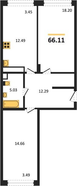 Фото №1: 2-комнатная квартира <span class="whitespace-nowrap">66 м²</span>, <span class="whitespace-nowrap">17/24 эт.</span> - Краснодар, Центральный внутригородской округ, мкр. Черёмушки