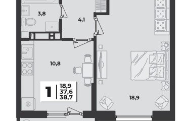 Фото №1: 1-комнатная квартира 38 м² - Краснодар, мкр. жилой комплекс Лето, ул. Западный Обход, 46