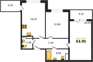 Фото №1: 2-комнатная квартира 63 м² - Краснодар, мкр. жилой комплекс Друзья, 