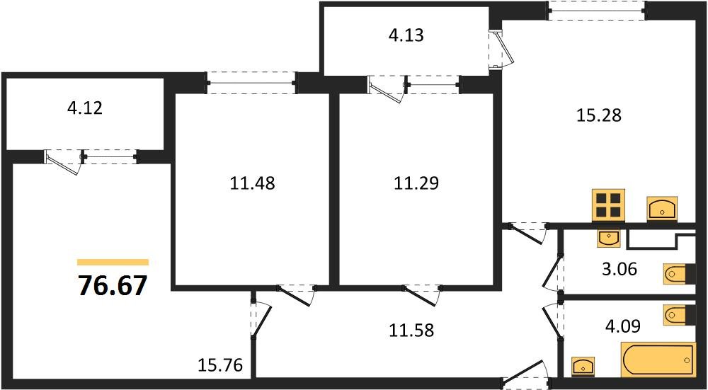 Фото №1: 3-комнатная квартира 75 м² - Краснодар, жилой комплекс Друзья, 