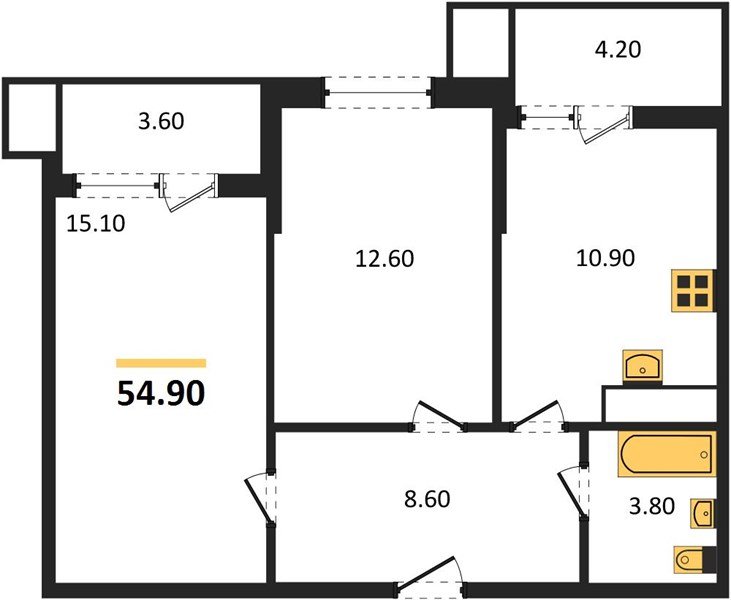 Фото №1: 2-комнатная квартира 54 м² - Новая Адыгея, 