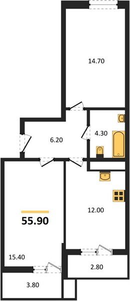 Фото №1: 2-комнатная квартира 55 м² - Новая Адыгея, 
