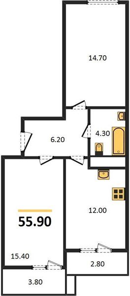 Фото №1: 2-комнатная квартира 55 м² - Новая Адыгея, 
