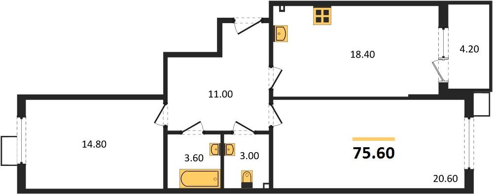 Фото №1: 2-комнатная квартира 75 м² - Краснодар, Прикубанский внутригородской округ, мкр. Парк Победы