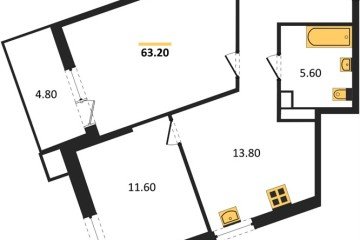Фото №1: 2-комнатная квартира 63 м² - Краснодар, мкр. Парк Победы, 