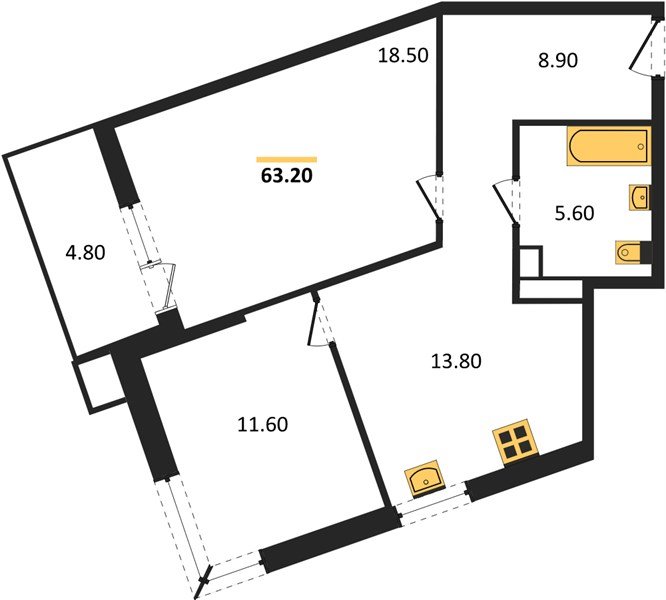 Фото №1: 2-комнатная квартира 63 м² - Краснодар, Прикубанский внутригородской округ, мкр. Парк Победы
