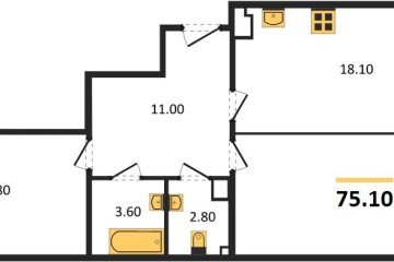 Фото №1: 2-комнатная квартира 75 м² - Краснодар, мкр. Парк Победы, 