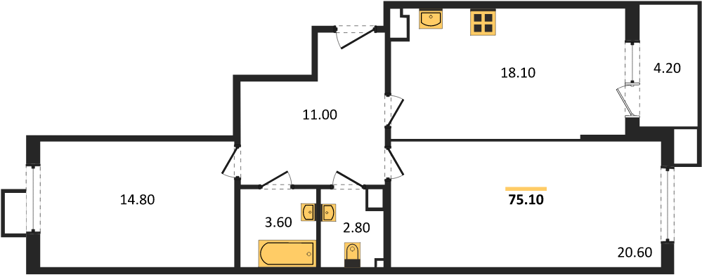 Фото №1: 2-комнатная квартира 75 м² - Краснодар, Прикубанский внутригородской округ, мкр. Парк Победы