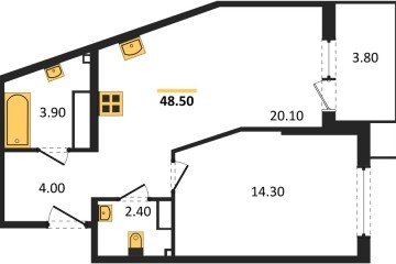 Фото №1: 1-комнатная квартира 48 м² - Краснодар, мкр. Парк Победы, 