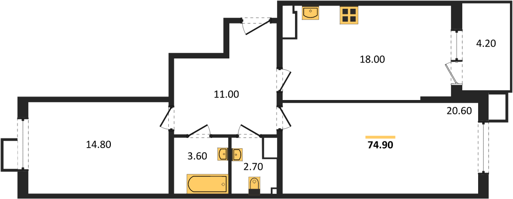 Фото №1: 2-комнатная квартира 74 м² - Краснодар, Прикубанский внутригородской округ, мкр. Парк Победы