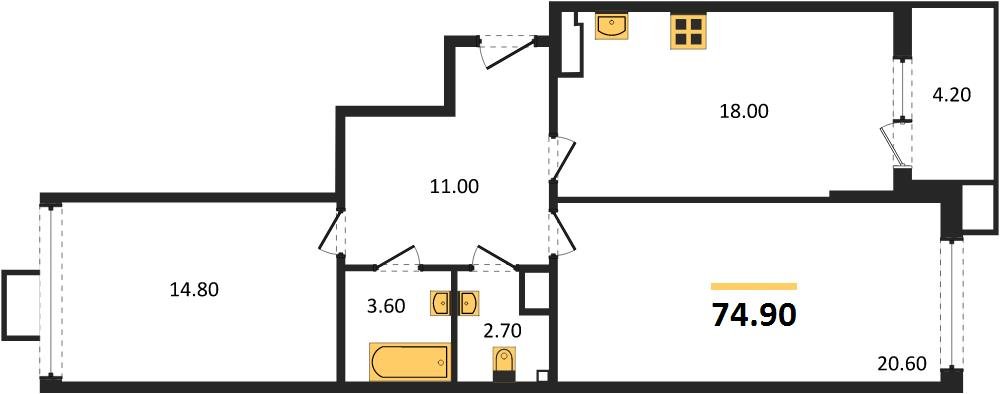 Фото №1: 2-комнатная квартира 75 м² - Краснодар, Прикубанский внутригородской округ, мкр. Парк Победы