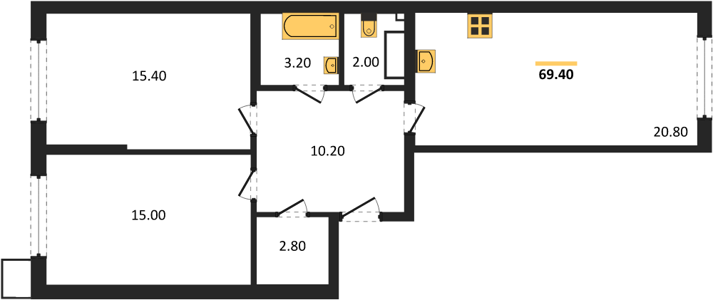 Фото №1: 2-комнатная квартира 69 м² - Краснодар, Прикубанский внутригородской округ, мкр. Парк Победы