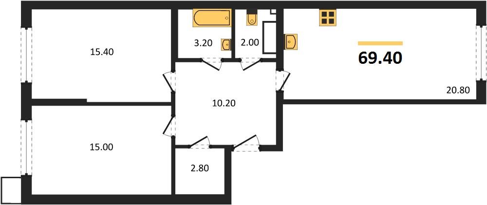 Фото №1: 2-комнатная квартира 69 м² - Краснодар, Прикубанский внутригородской округ, мкр. Парк Победы
