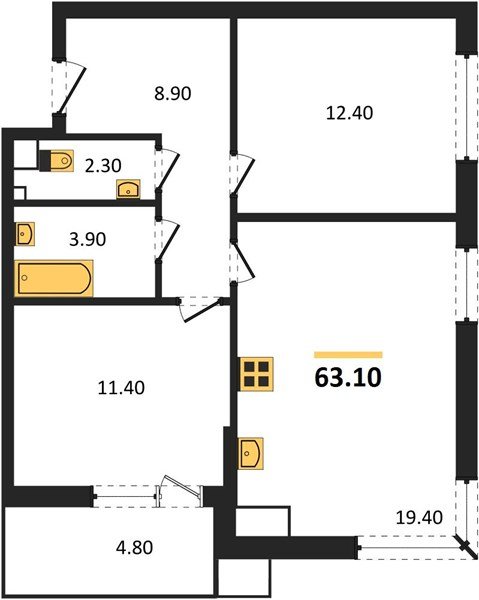 Фото №1: 2-комнатная квартира 63 м² - Краснодар, Прикубанский внутригородской округ, мкр. Парк Победы