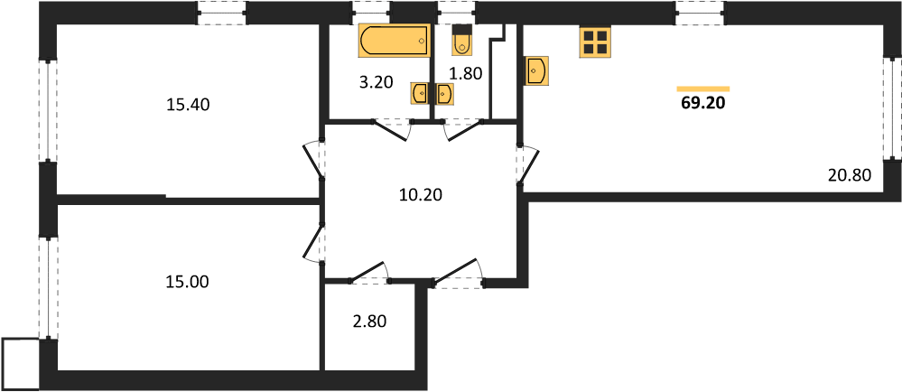 Фото №1: 2-комнатная квартира 69 м² - Краснодар, Прикубанский внутригородской округ, мкр. Парк Победы