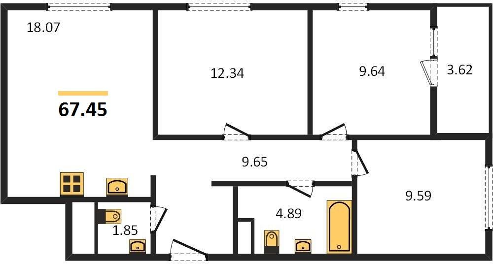 Фото №1: 3-комнатная квартира 67 м² - Краснодар, Карасунский внутригородской округ, Хлопчато-бумажный Комбинат, мкр. жилой квартал Патрики