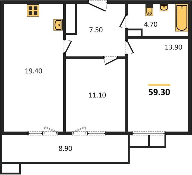 Фото №1: 2-комнатная квартира 60 м² - Краснодар, жилой комплекс Отражение, мкр. Прикубанский внутригородской округ