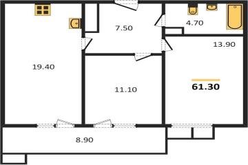 Фото №1: 2-комнатная квартира 61 м² - Краснодар, мкр. Прикубанский внутригородской округ, 