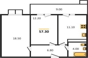Фото №1: 2-комнатная квартира 57 м² - Краснодар, мкр. Прикубанский внутригородской округ, 