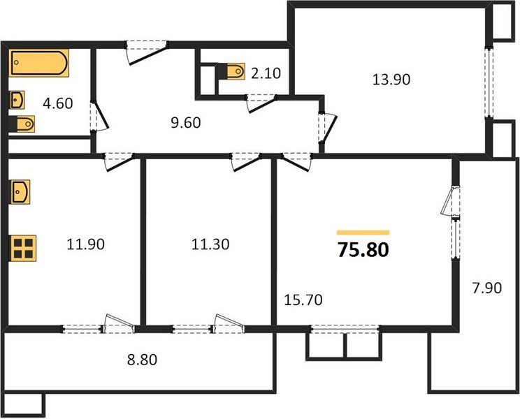 Фото №1: 3-комнатная квартира 78 м² - Краснодар, жилой комплекс Отражение, мкр. Прикубанский внутригородской округ