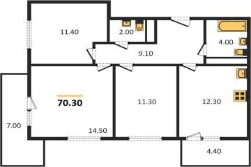 Фото №1: 3-комнатная квартира 70 м² - Краснодар, мкр. Прикубанский внутригородской округ, ул. Конгрессная, 43