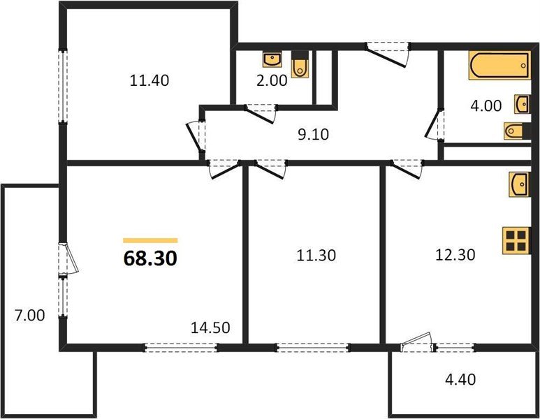 Фото №1: 3-комнатная квартира 70 м² - Краснодар, жилой комплекс Отражение, мкр. Прикубанский внутригородской округ, ул. Конгрессная, 43