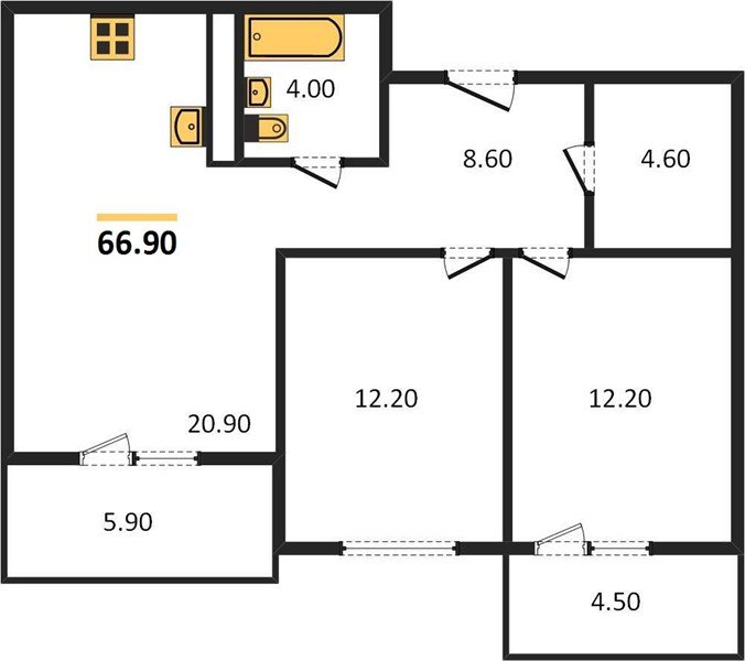 Фото №1: 2-комнатная квартира 68 м² - Краснодар, жилой комплекс Отражение, мкр. Прикубанский внутригородской округ, ул. Конгрессная, 43