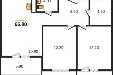 Фото №1: 2-комнатная квартира 69 м² - Краснодар, мкр. Прикубанский внутригородской округ, ул. Конгрессная, 43