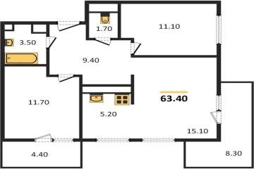 Фото №1: 2-комнатная квартира 63 м² - Краснодар, мкр. Прикубанский внутригородской округ, ул. Конгрессная, 43
