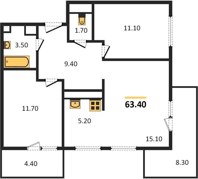 Фото №1: 2-комнатная квартира 63 м² - Краснодар, жилой комплекс Отражение, мкр. Прикубанский внутригородской округ, ул. Конгрессная, 43