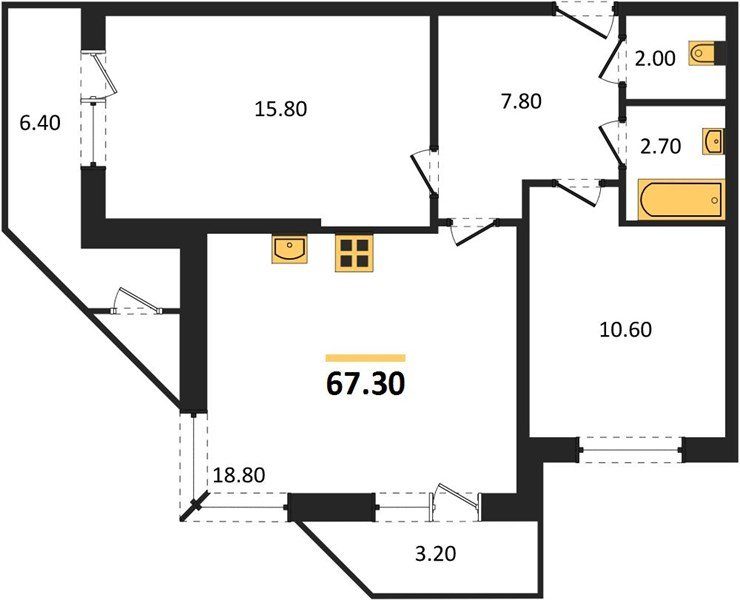 Фото №1: 2-комнатная квартира 67 м² - Краснодар, Черёмушки, Карасунский внутригородской округ, мкр. Центральный внутригородской округ, ул. Новороссийская, 96