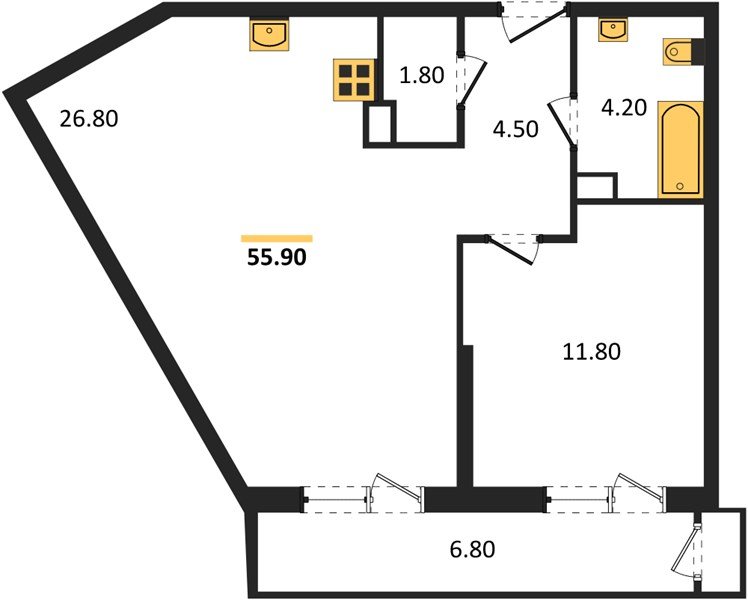 Фото №1: 1-комнатная квартира 55 м² - Краснодар, Черёмушки, Карасунский внутригородской округ, мкр. Центральный внутригородской округ, ул. Новороссийская, 96