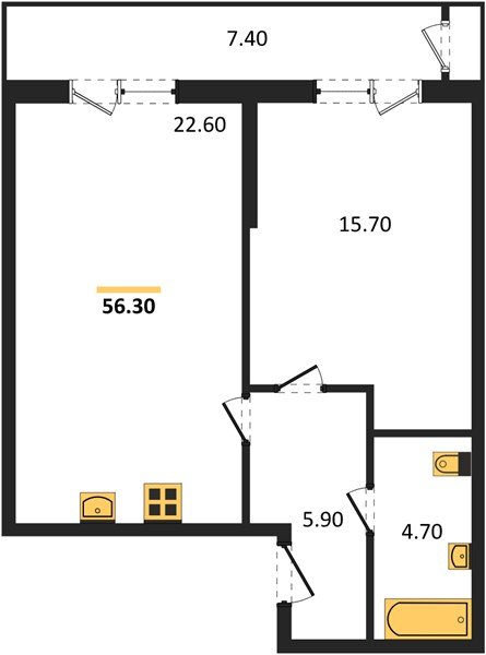 Фото №1: 1-комнатная квартира 56 м² - Краснодар, Черёмушки, Карасунский внутригородской округ, мкр. Центральный внутригородской округ, ул. Новороссийская, 96
