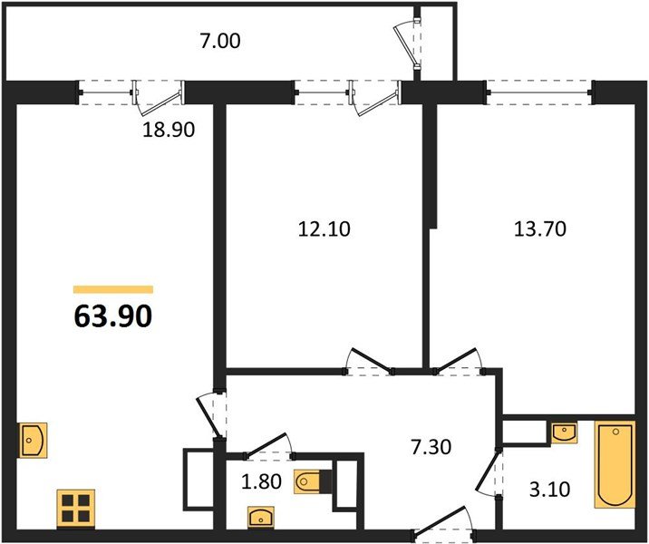 Фото №1: 2-комнатная квартира 63 м² - Краснодар, Черёмушки, Карасунский внутригородской округ, мкр. Центральный внутригородской округ, ул. Новороссийская, 96