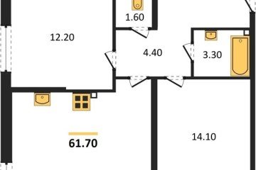 Фото №1: 2-комнатная квартира 61 м² - Краснодар, мкр. Прикубанский внутригородской округ, 
