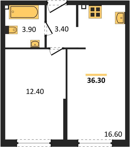 Фото №1: 1-комнатная квартира 36 м² - Краснодар, жилой комплекс Самолёт-6, мкр. Прикубанский внутригородской округ