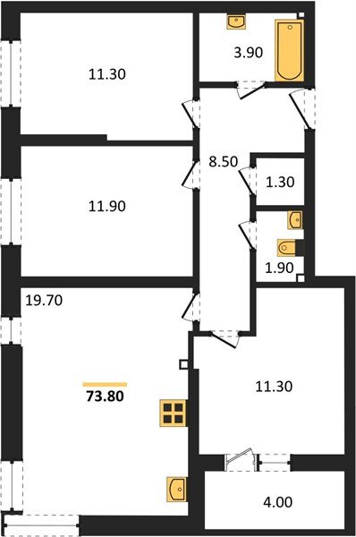 Фото №1: 3-комнатная квартира 73 м² - Краснодар, жилой комплекс Самолёт-6, мкр. Прикубанский внутригородской округ