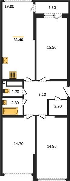 Фото №1: 3-комнатная квартира 83 м² - Краснодар, жилой комплекс Самолёт-6, мкр. Прикубанский внутригородской округ