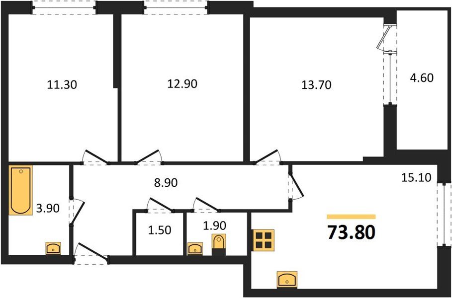 Фото №1: 3-комнатная квартира 73 м² - Краснодар, жилой комплекс Самолёт-6, мкр. Прикубанский внутригородской округ