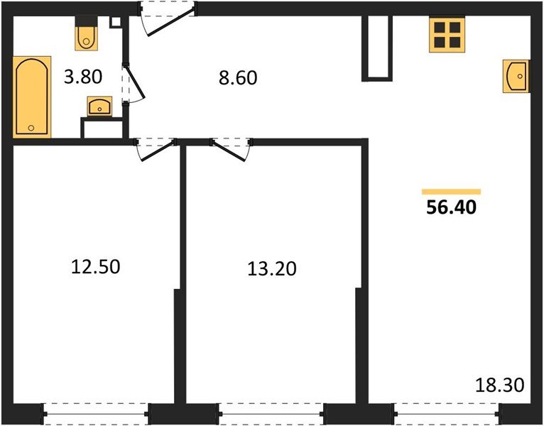 Фото №1: 2-комнатная квартира 56 м² - Краснодар, Прикубанский внутригородской округ, мкр. жилой комплекс Самолёт-6