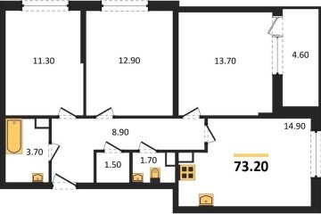 Фото №1: 3-комнатная квартира 73 м² - Краснодар, мкр. жилой комплекс Самолёт-6, 