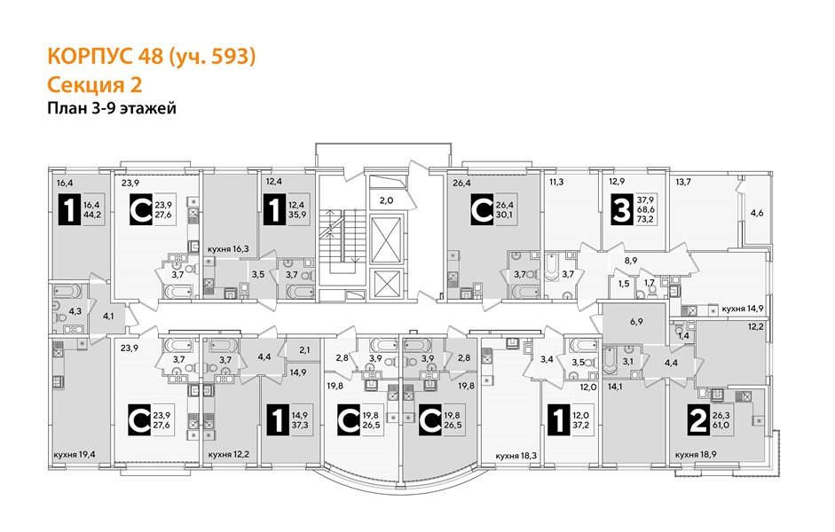 Фото №8: 3-комнатная квартира 73 м² - Краснодар, Прикубанский внутригородской округ, мкр. жилой комплекс Самолёт-6