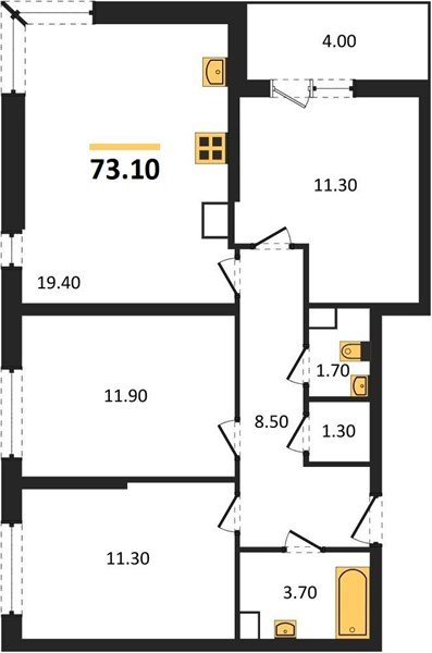 Фото №1: 3-комнатная квартира 73 м² - Краснодар, жилой комплекс Самолёт-6, мкр. Прикубанский внутригородской округ