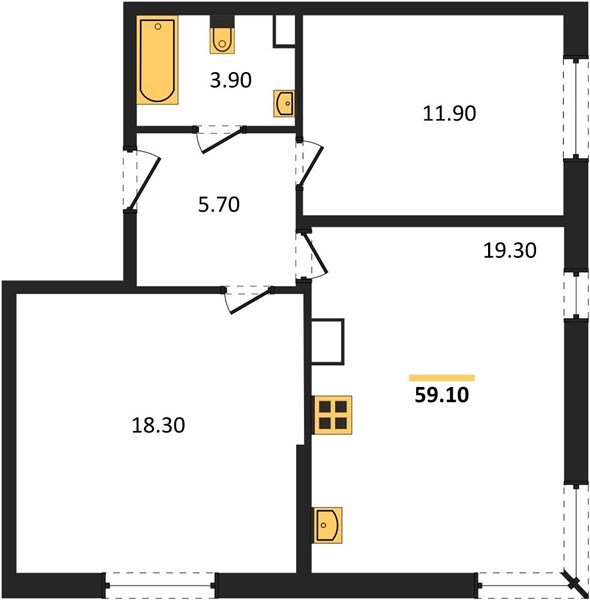 Фото №1: 2-комнатная квартира 59 м² - Краснодар, жилой комплекс Самолёт-6, мкр. Прикубанский внутригородской округ