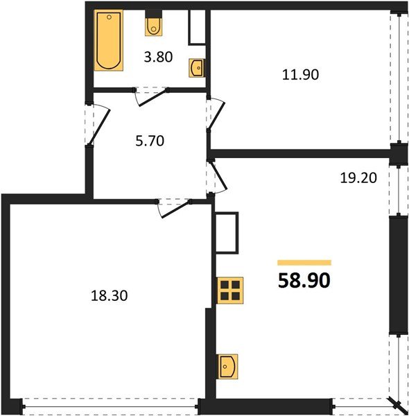Фото №1: 2-комнатная квартира 58 м² - Краснодар, жилой комплекс Самолёт-6, мкр. Прикубанский внутригородской округ