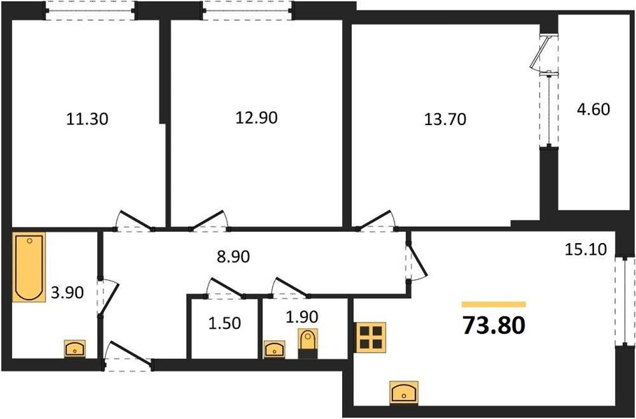 Фото №1: 3-комнатная квартира 73 м² - Краснодар, жилой комплекс Самолёт-6, мкр. Прикубанский внутригородской округ