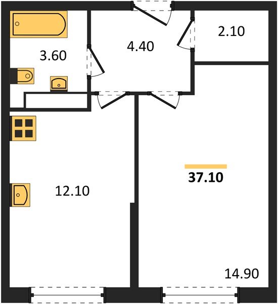 Фото №1: 1-комнатная квартира 37 м² - Краснодар, жилой комплекс Самолёт-6, мкр. Прикубанский внутригородской округ