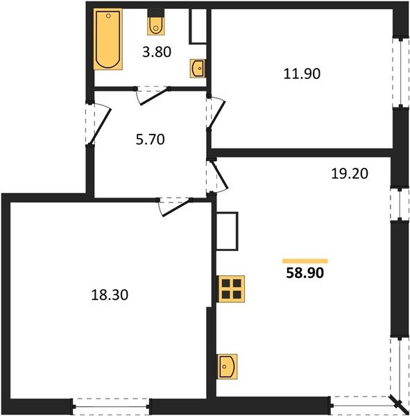 Фото №1: 2-комнатная квартира 58 м² - Краснодар, Прикубанский внутригородской округ, мкр. жилой комплекс Самолёт-6
