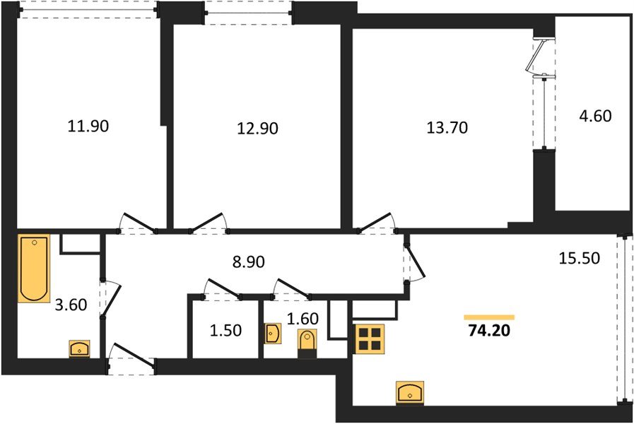 Фото №1: 3-комнатная квартира 74 м² - Краснодар, Прикубанский внутригородской округ, мкр. жилой комплекс Самолёт-6